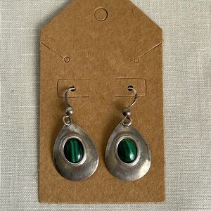 Vintage Pierced Silver Earrings with Malachite